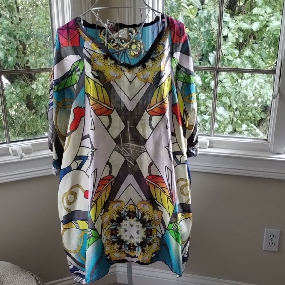 Johnny Was Blue and Yellow Patterned Tunic